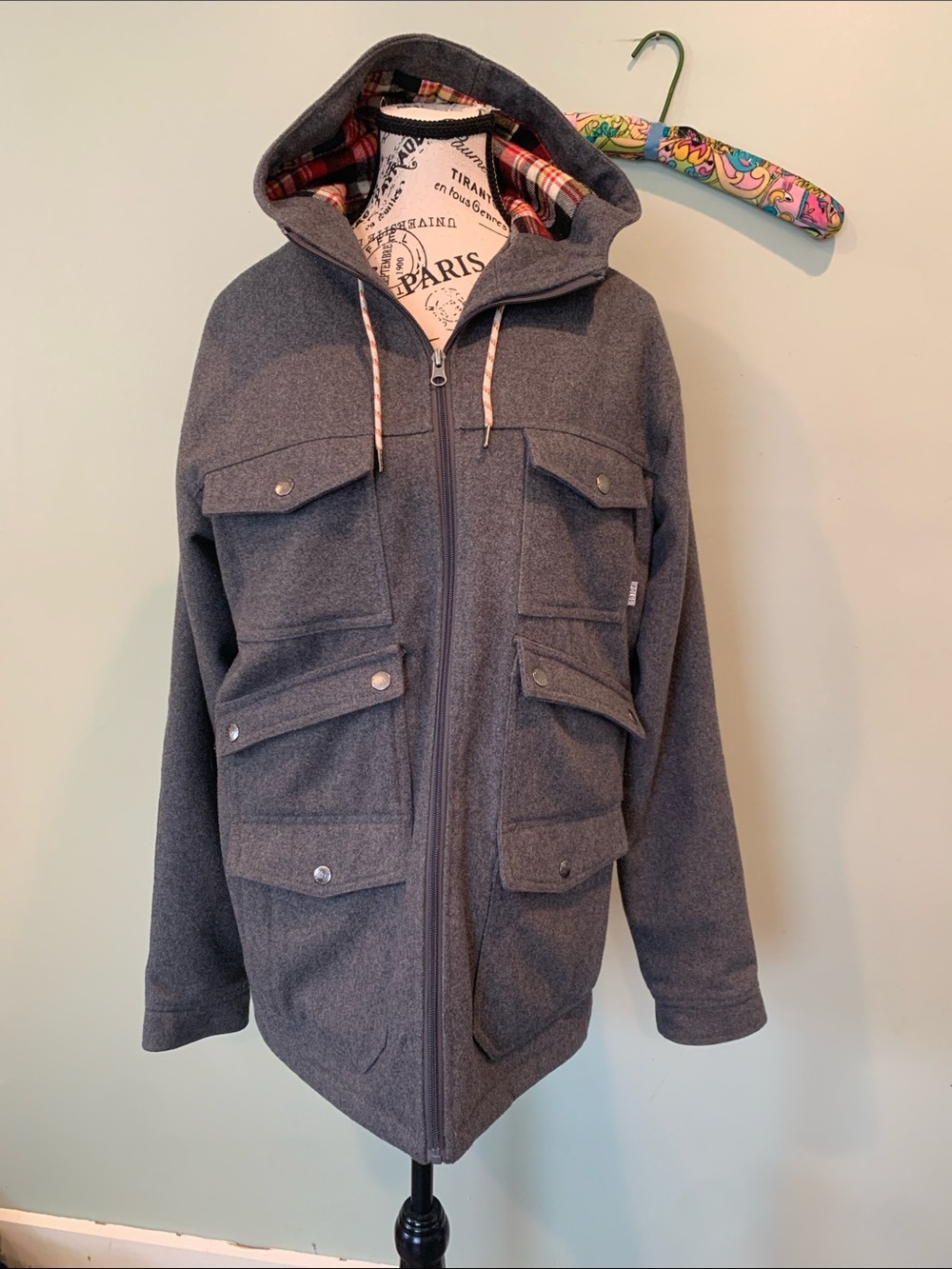 Poler Unisex Men’s Small Gray Hooded Utility Outpost Wool Jacket